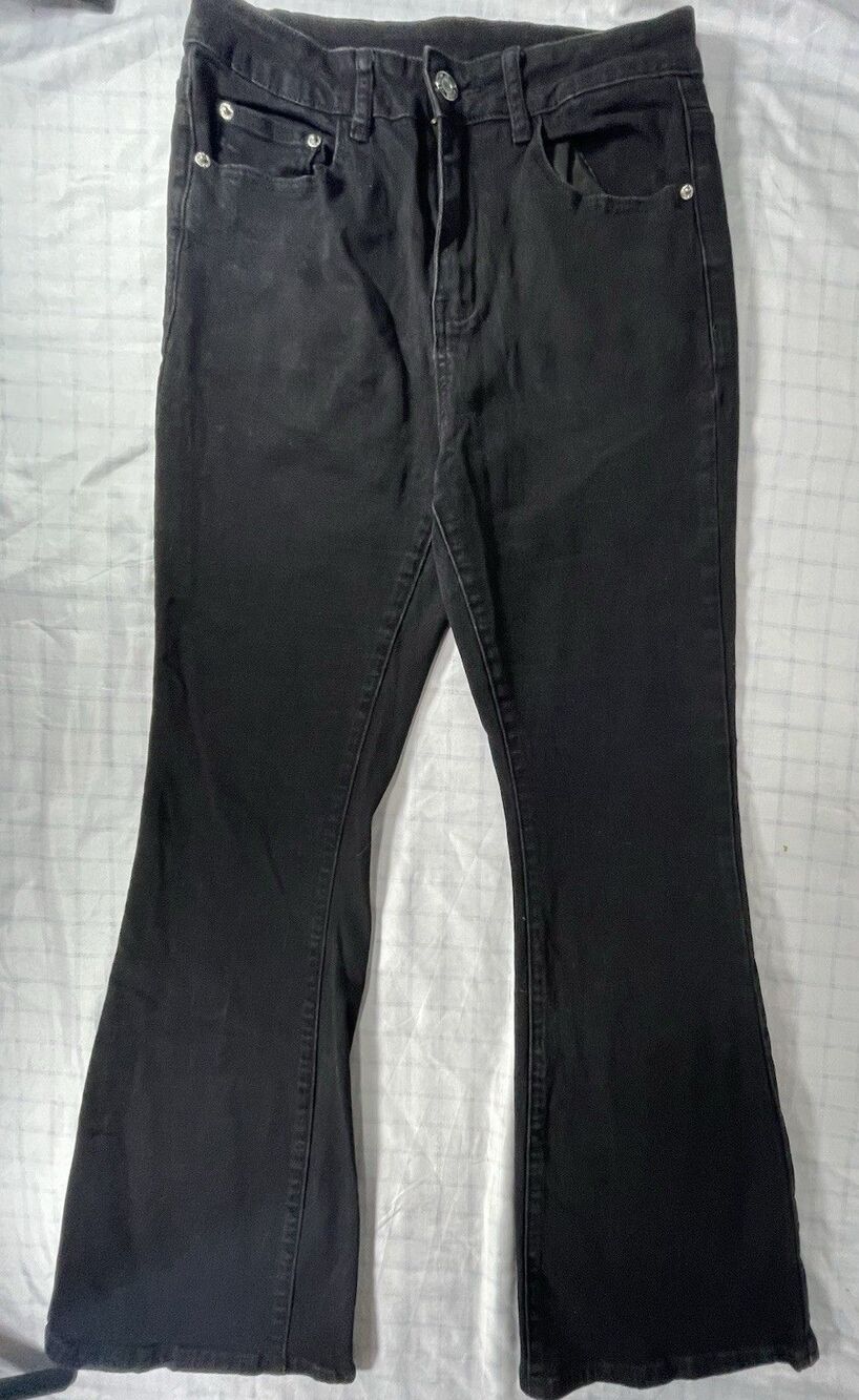 Women's Black Flare Leg Jeans Size 8 High-Rise Bell Bottom Stretch Denim 30"